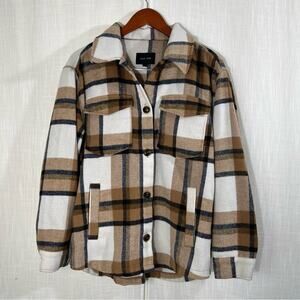 Love Tree Neutral Plaid Heavy Weight Shacket Shirt Jacket Size S